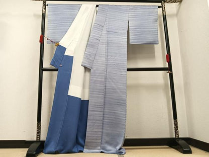 平和屋着物●二代目　久保田一竹　幻の辻が花　小紋　横段文　暈し染め　金通し地　さが美扱い　正絹　逸品　AABK0308ph