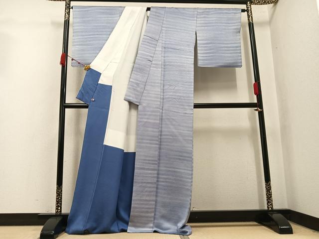 平和屋着物●二代目　久保田一竹　幻の辻が花　小紋　横段文　暈し染め　金通し地　さが美扱い　正絹　逸品　AABK0308ph