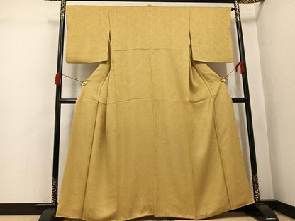 平和屋着物●上質な色無地　御所車花地紋　枯色　さが美扱い　正絹　逸品　AABK0314ph