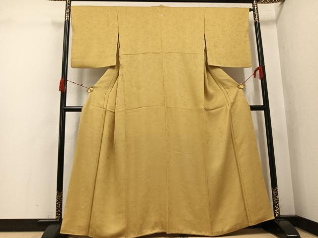 平和屋着物●上質な色無地　御所車花地紋　枯色　さが美扱い　正絹　逸品　AABK0314ph