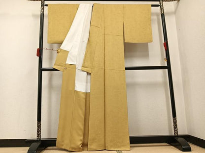 平和屋着物●上質な色無地　御所車花地紋　枯色　さが美扱い　正絹　逸品　AABK0314ph