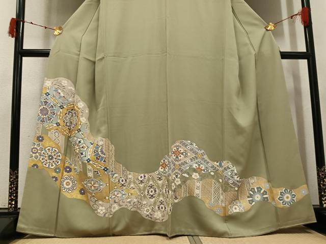 平和屋着物●豪華色留袖　駒刺繍　草花文　金彩　正絹　逸品　AABK0315ph