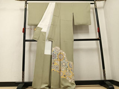 平和屋着物●豪華色留袖　駒刺繍　草花文　金彩　正絹　逸品　AABK0315ph