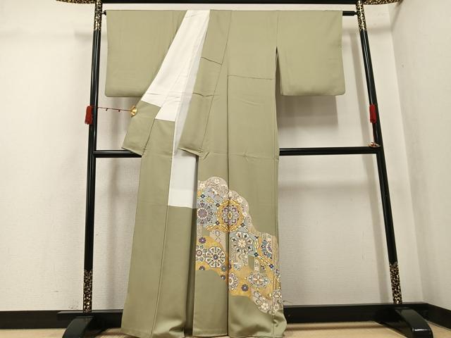 平和屋着物●豪華色留袖　駒刺繍　草花文　金彩　正絹　逸品　AABK0315ph