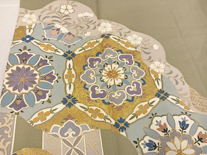 平和屋着物●豪華色留袖　駒刺繍　草花文　金彩　正絹　逸品　AABK0315ph