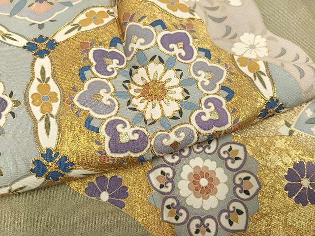 平和屋着物●豪華色留袖　駒刺繍　草花文　金彩　正絹　逸品　AABK0315ph