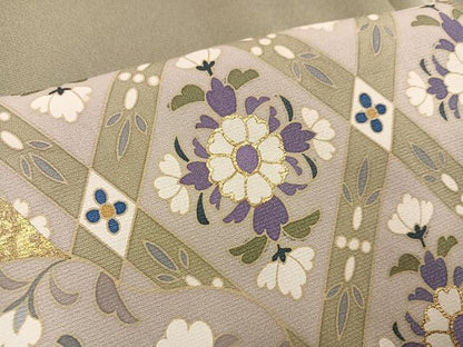 平和屋着物●豪華色留袖　駒刺繍　草花文　金彩　正絹　逸品　AABK0315ph
