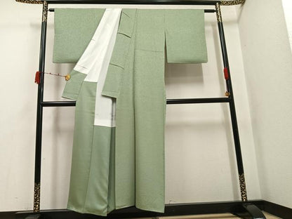 平和屋着物●上質な色無地　作家物　南天染　舞葉地紋　柳茶色　正絹　逸品　AABK0317ph