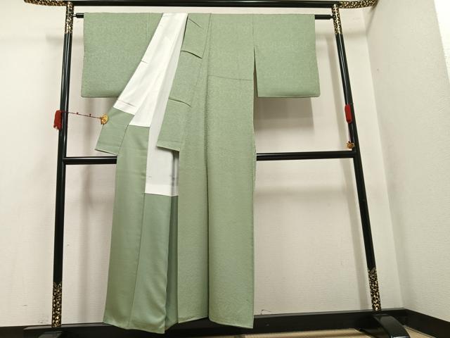 平和屋着物●上質な色無地　作家物　南天染　舞葉地紋　柳茶色　正絹　逸品　AABK0317ph