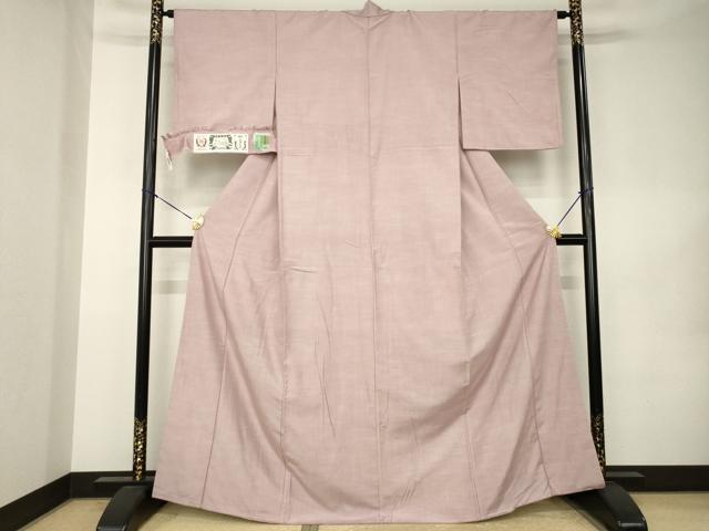 平和屋着物●結城紬　色無地　薄柿色　証紙付き　正絹　逸品　AABK0327ck
