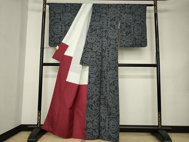 平和屋着物●本場大島紬　7マルキ　更紗花文　正絹　逸品　AABK0328ck