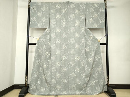 平和屋着物●上質な小紋　花唐草文　和染め　反端付き　正絹　逸品　AABK0329ck