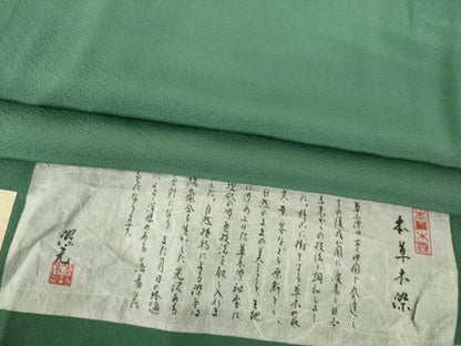 平和屋着物●上質な色無地　本草木染　緑青色　反端付き　正絹　逸品　未使用　AABK0335ck