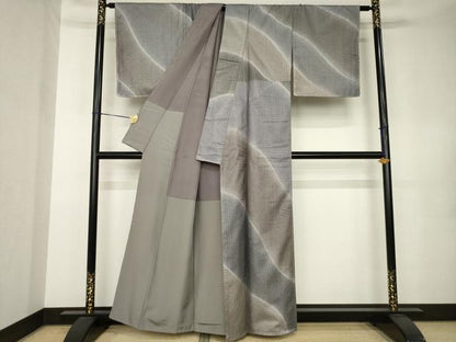 平和屋着物●本場縞大島紬 総刺繍 中国三大刺繍 汕頭刺繍 スワトウ刺繍 流水文 紫鼠色 川畑絹織物謹製 証紙付き 正絹 逸品 AABK0336ck