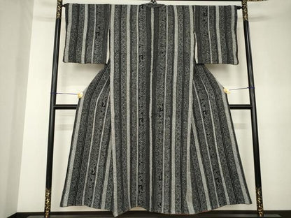 平和屋着物●上質な小紋　総絞り　花間道　黒地　胴抜き仕立て　正絹　逸品　AABK0339ck