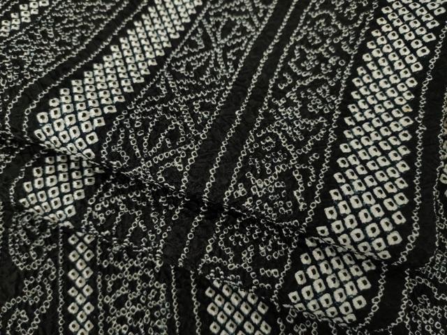 平和屋着物●上質な小紋　総絞り　花間道　黒地　胴抜き仕立て　正絹　逸品　AABK0339ck