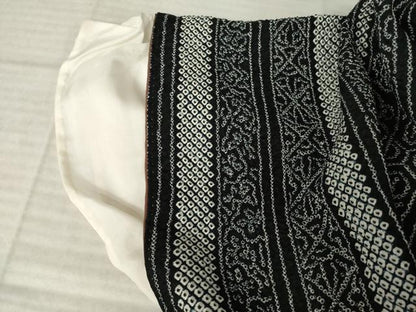 平和屋着物●上質な小紋　総絞り　花間道　黒地　胴抜き仕立て　正絹　逸品　AABK0339ck