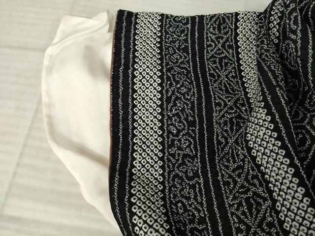 平和屋着物●上質な小紋　総絞り　花間道　黒地　胴抜き仕立て　正絹　逸品　AABK0339ck
