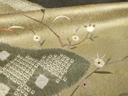 平和屋着物●訪問着　駒刺繍　絞り　風景枝花文　金彩　正絹　逸品　AABK0342ck