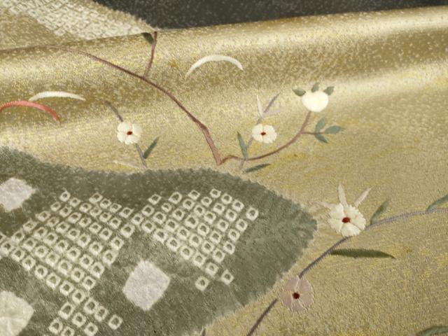 平和屋着物●訪問着　駒刺繍　絞り　風景枝花文　金彩　正絹　逸品　AABK0342ck