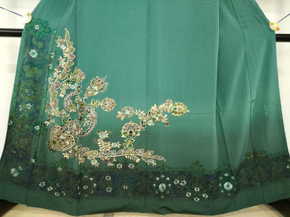 平和屋着物●訪問着　翠山刺繍　総刺繍　更紗花文　暈し染め　金糸　正絹　逸品　AABK0344ck
