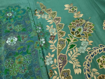 平和屋着物●訪問着　翠山刺繍　総刺繍　更紗花文　暈し染め　金糸　正絹　逸品　AABK0344ck