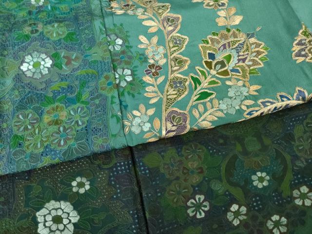 平和屋着物●訪問着　翠山刺繍　総刺繍　更紗花文　暈し染め　金糸　正絹　逸品　AABK0344ck