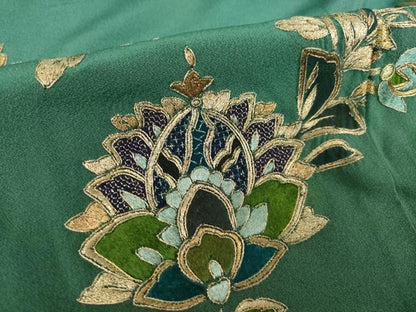 平和屋着物●訪問着　翠山刺繍　総刺繍　更紗花文　暈し染め　金糸　正絹　逸品　AABK0344ck