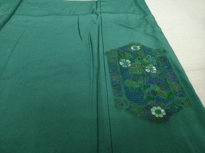 平和屋着物●訪問着　翠山刺繍　総刺繍　更紗花文　暈し染め　金糸　正絹　逸品　AABK0344ck