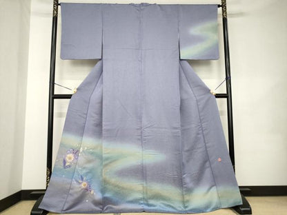 平和屋着物●久保田一竹　幻の辻が花　訪問着　辻が花　絞り　流水花文　暈し染め　金通し地　正絹　逸品　AABK0346ck