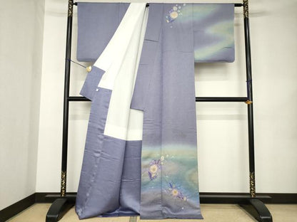 平和屋着物●久保田一竹　幻の辻が花　訪問着　辻が花　絞り　流水花文　暈し染め　金通し地　正絹　逸品　AABK0346ck