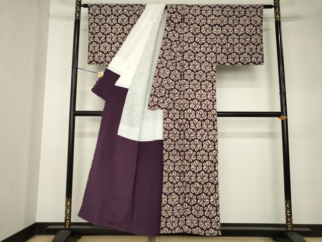 平和屋着物●岩手の匠　草紫堂　南部絞り　紫根染　小紋　亀甲文　綿　逸品　AABK0348ck