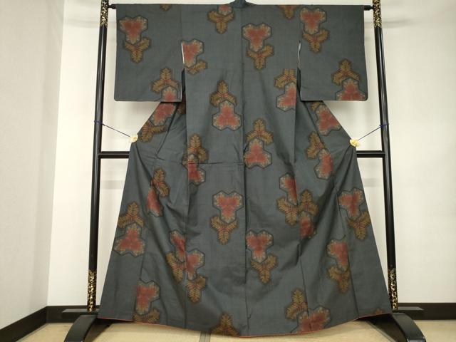 平和屋着物●本場大島紬　7マルキ　毘沙門亀甲　正絹　逸品　AABK0350ck