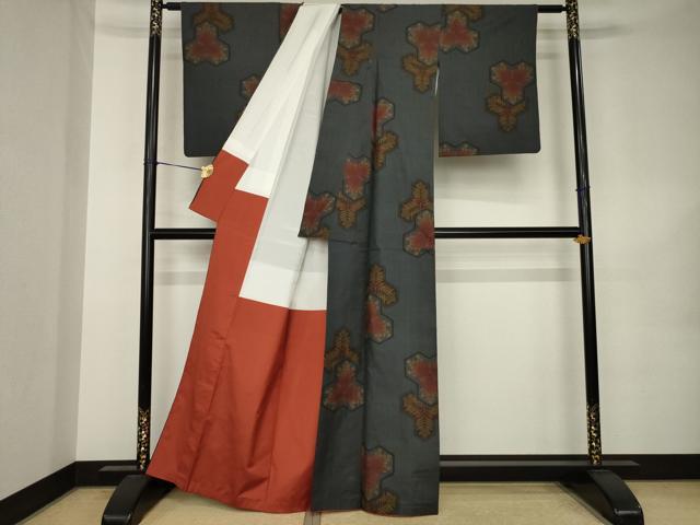 平和屋着物●本場大島紬　7マルキ　毘沙門亀甲　正絹　逸品　AABK0350ck