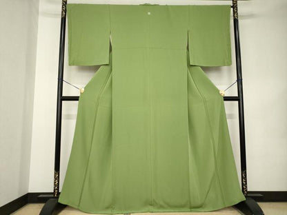 平和屋着物●上質な色無地　松葉色　正絹　逸品　AABK0352ck