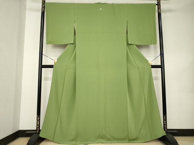 平和屋着物●上質な色無地　松葉色　正絹　逸品　AABK0352ck