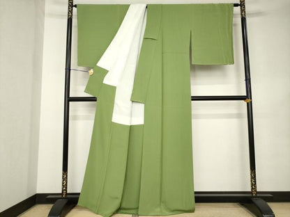 平和屋着物●上質な色無地　松葉色　正絹　逸品　AABK0352ck
