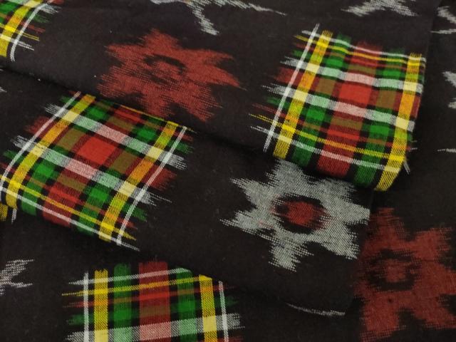 平和屋着物▽久留米絣　単衣　市松花文　綿　逸品　AABK0353ck