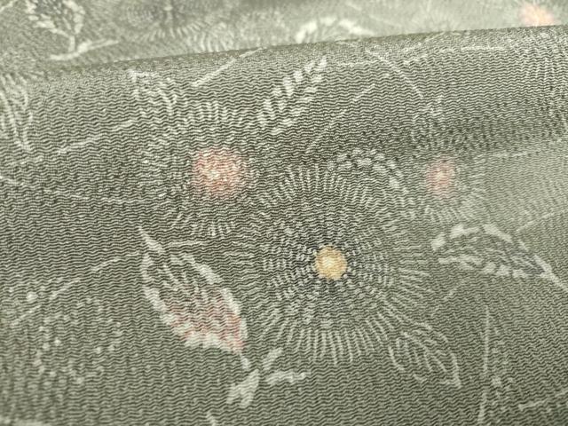 平和屋着物●上質な小紋　型染め　草花文　鬼しぼ縮緬　正絹　逸品　AABK0354ck