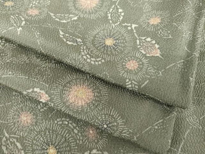 平和屋着物●上質な小紋　型染め　草花文　鬼しぼ縮緬　正絹　逸品　AABK0354ck