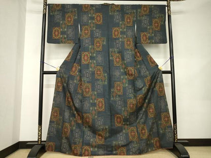 平和屋着物●本場大島紬　7マルキ　色紙重ね文　正絹　逸品　AABK0355ck