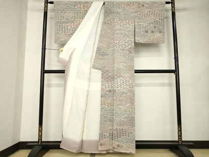 平和屋着物●訪問着　雲取り吉祥文　鬼しぼ縮緬　正絹　逸品　AABK0358ck