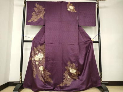 平和屋着物●訪問着　駒刺繍　草花文　金彩　正絹　逸品　AABK0359ck