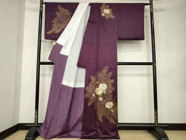平和屋着物●訪問着　駒刺繍　草花文　金彩　正絹　逸品　AABK0359ck