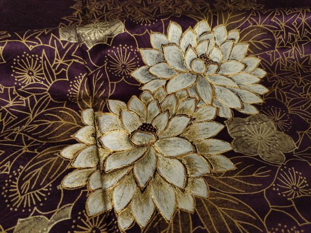 平和屋着物●訪問着　駒刺繍　草花文　金彩　正絹　逸品　AABK0359ck
