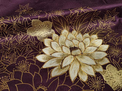 平和屋着物●訪問着　駒刺繍　草花文　金彩　正絹　逸品　AABK0359ck