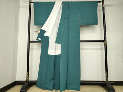 平和屋着物●上質な色無地　作家物　本草木染　紋意匠　高麗納戸色　やまと誂製　正絹　逸品　AABK0362ck