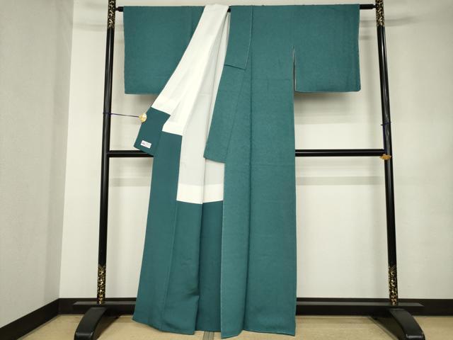 平和屋着物●上質な色無地　作家物　本草木染　紋意匠　高麗納戸色　やまと誂製　正絹　逸品　AABK0362ck