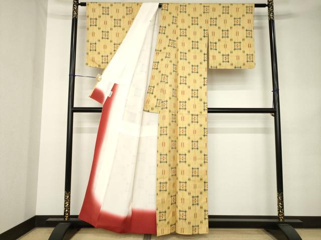 平和屋着物●上質な紬　琉球絣文様　正絹　逸品　AABK0364ck