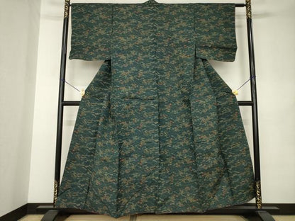 平和屋着物●上質な小紋　紬地　型染め　草花文　正絹　逸品　AABK0365ck